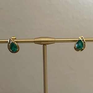 Emerald & Diamond 10k Gold Earrings